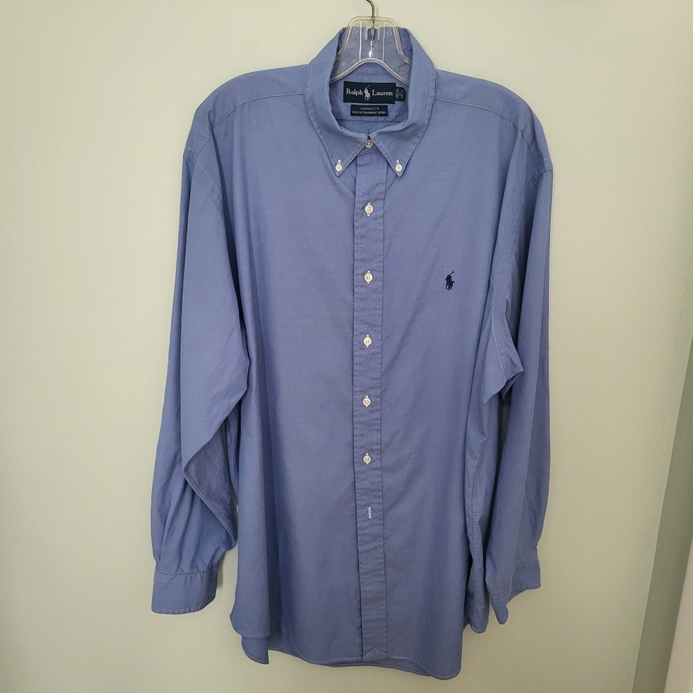 Polo Ralph Lauren Men 17 34/35 Yarmouth Cotton Blue Pinpoint Oxford Shirt